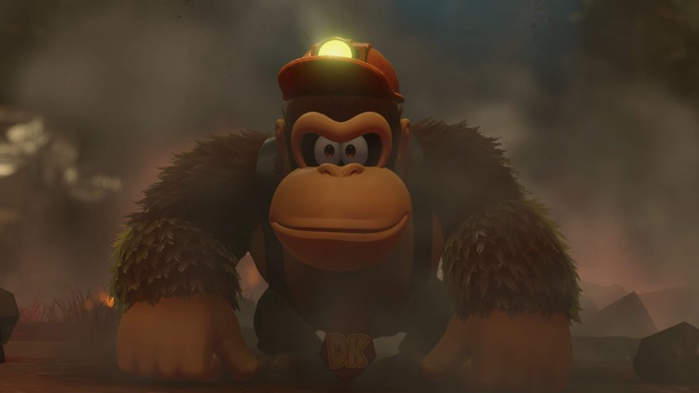 Donkey Kong i arbetshjälm i en gruva