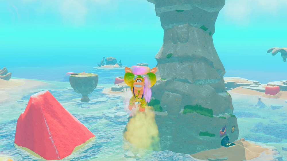 Donkey Kong hänger glatt i en bit liftoff ore som lyfter honom mot himlen