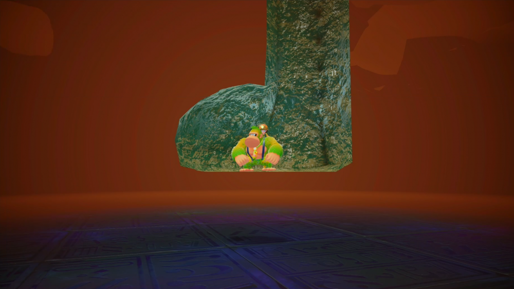 Donkey Kong står väldigt bister i ett hål